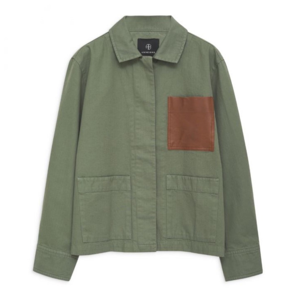 Anine Bing Green Utility Jacket with Leather pocket